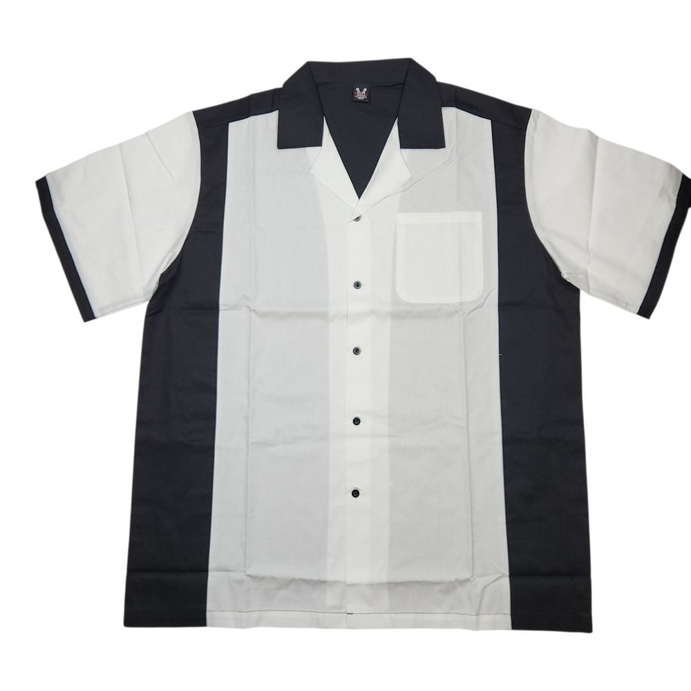 NEW Hilton Bowling Retro Cruiser Shirt L‎ White Black Colorblock Button Down